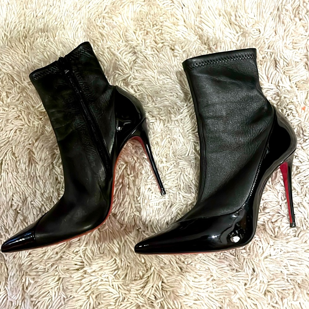 Christian Louboutin booties. Authentic Black leather & patent leather. 4” heels.
